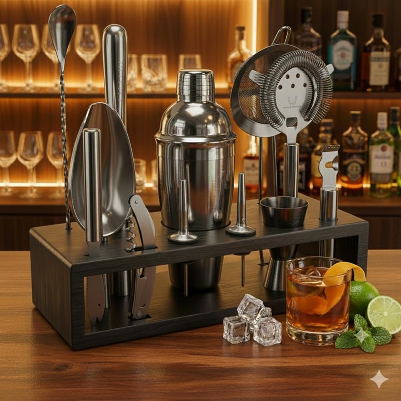 Highball  Chaser Highball & Chaser 13-Piece Cobbler Cocktail Shaker Set Stainless Steel Mixology Bartender Kit With Stand For Home Bar Cocktail Set | Laser Engraved Cocktail Tools | Plus Ebook with 30 Cocktail Recipes - Image 2